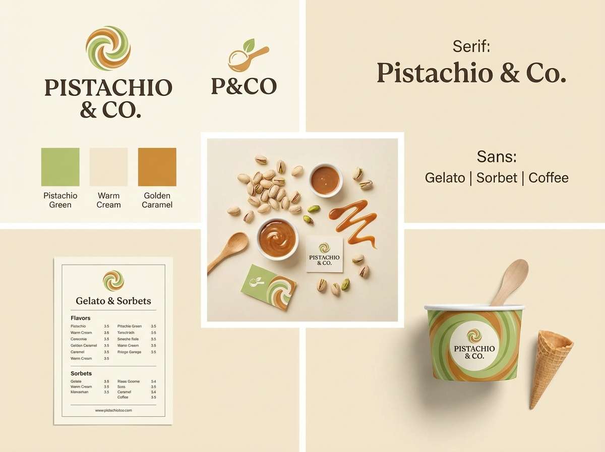 pistachio gelato brand board