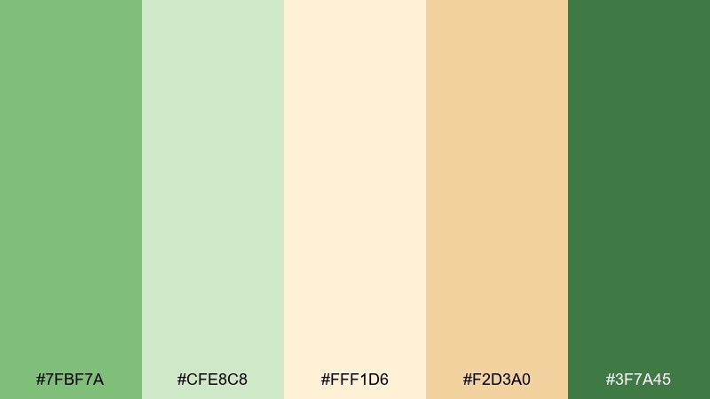 pistachio gelato green cream color palette with hex codes