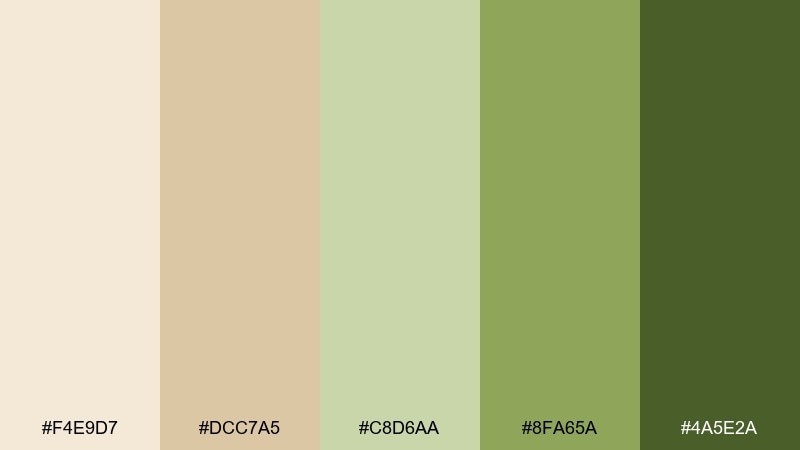 pistachio parchment color palette with hex codes