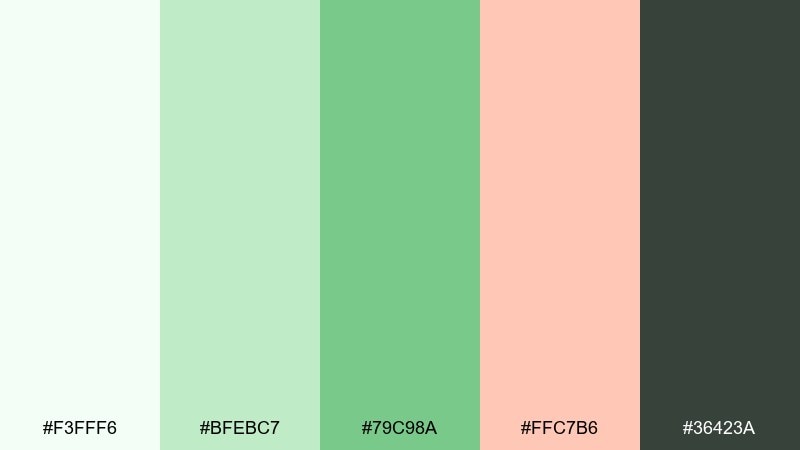 pistachio peach fresh color palette with hex codes