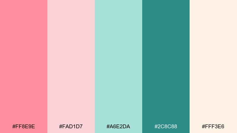 pixie coral sleeping beauty color palette with hex codes
