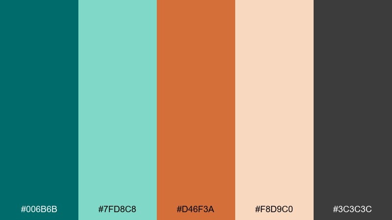 playful dusk teal copper color palette with hex codes