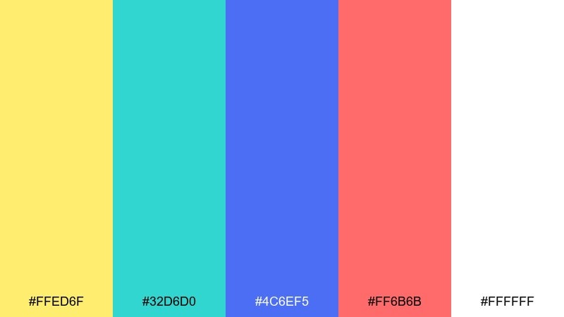 playful kiddo splash yellow turquoise color palette with hex codes