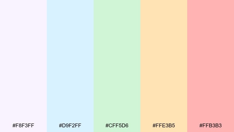 playful pastel pop living room color palette with hex codes