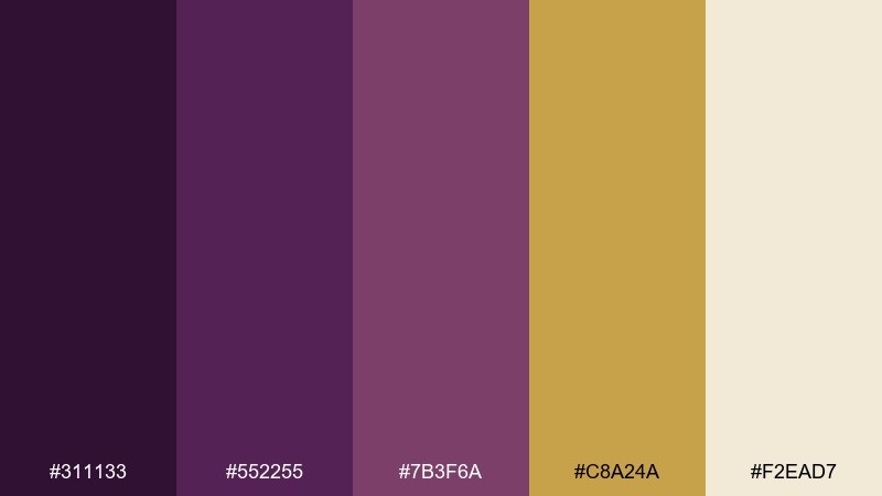 plum and brass eggplant color palette with hex codes