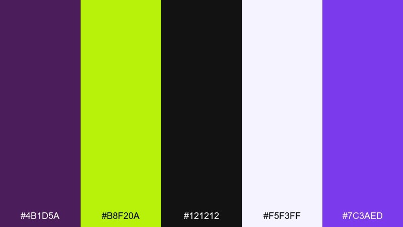 plum and chartreuse edge complementary color scheme with hex codes