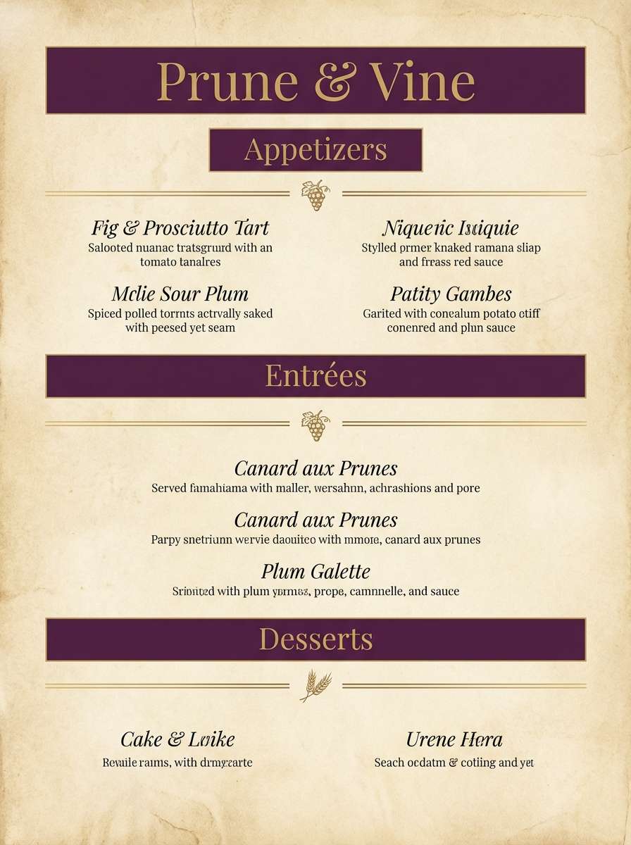 plum and brass menu