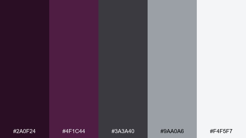 plum charcoal minimal color palette with hex codes