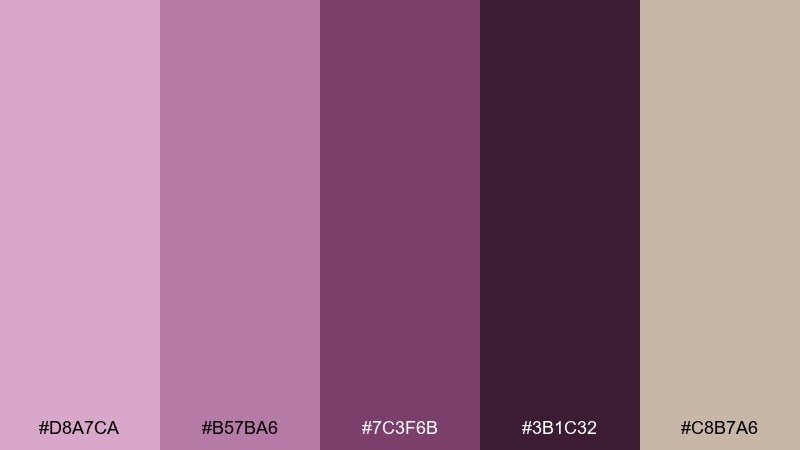 plum cocoa pink violet color palette with hex codes