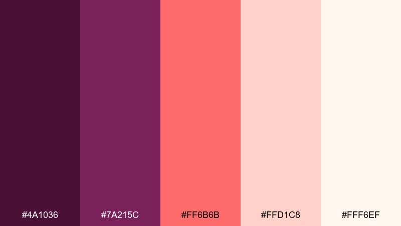 plum coral sunset color palette with hex codes