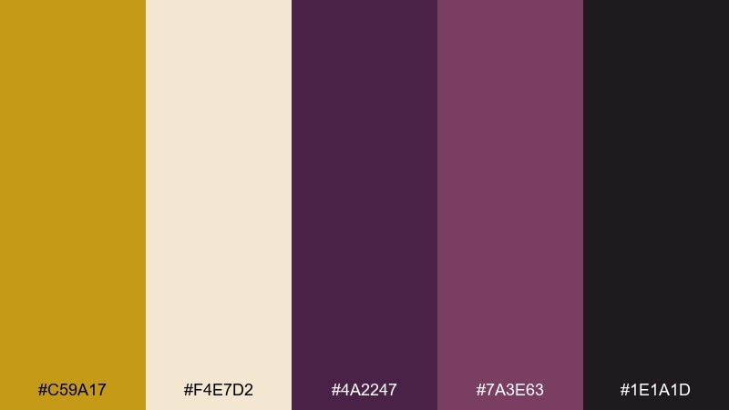 plum evening mustard color palette with hex codes