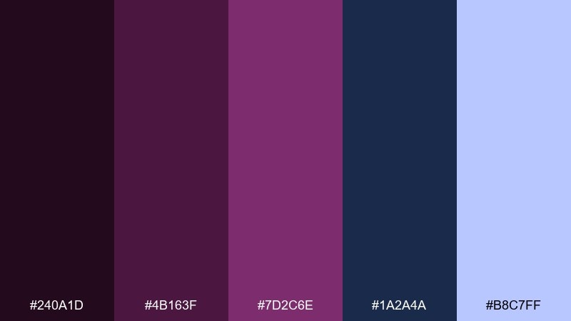 plum midnight galaxy color palette with hex codes