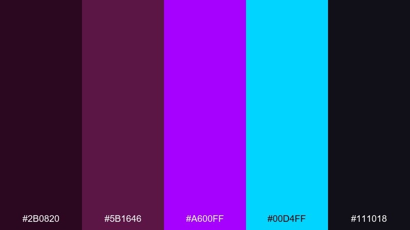 plum neon nightlife color palette with hex codes