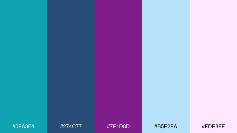 plum reef green blue purple color palette with hex codes