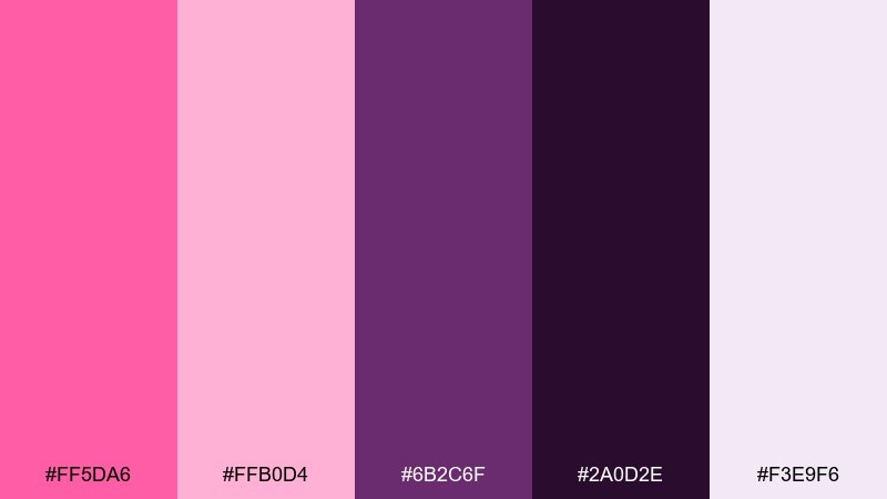 plum velvet flamingo pink color palette with hex codes
