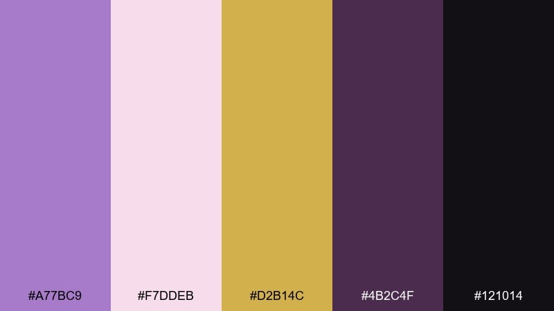 plum velvet wisteria color palette with hex codes
