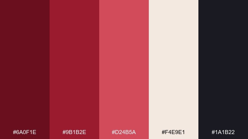 pomegranate and ink red burgundy color palette with hex codes