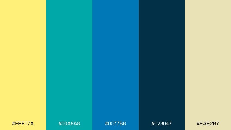 poolside lemonade yellow teal blue color palette with hex codes