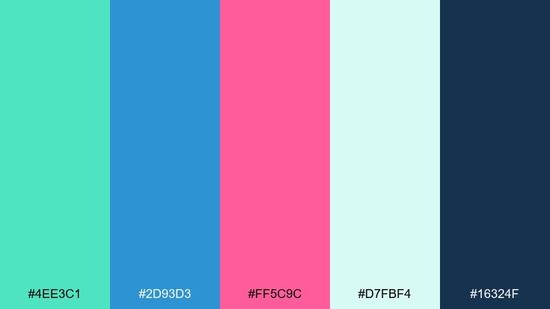 poolside peony color palette with hex codes