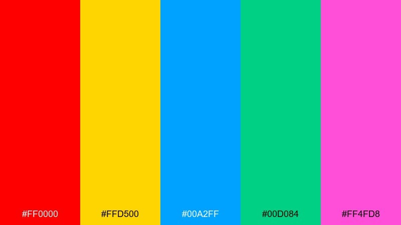 pop art primary bright color palette with hex codes