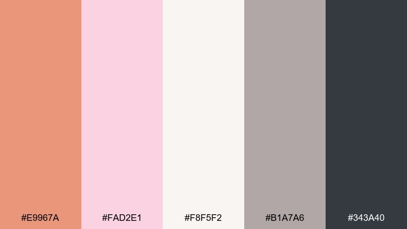 porcelain rose dark salmon color palette with hex codes