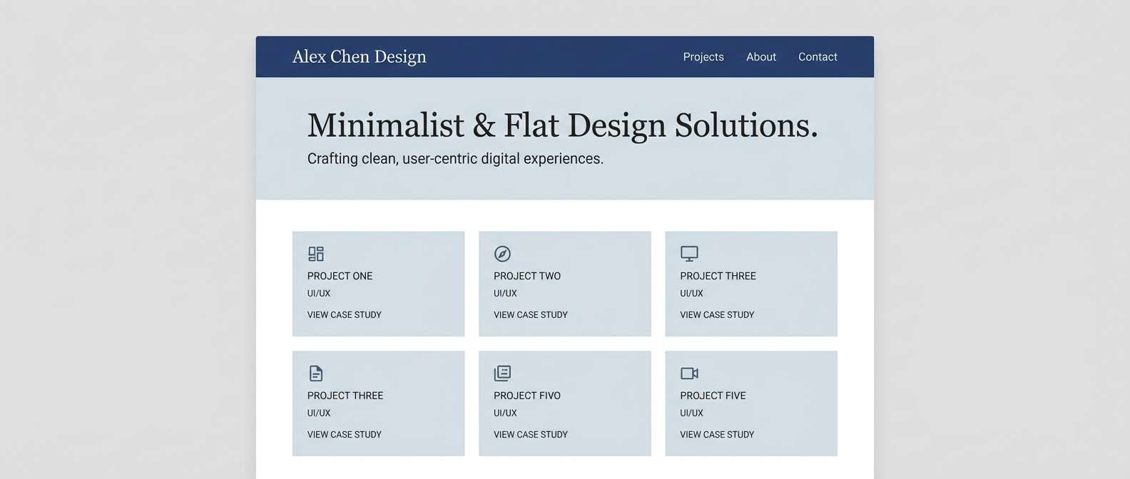 minimal navy portfolio ui