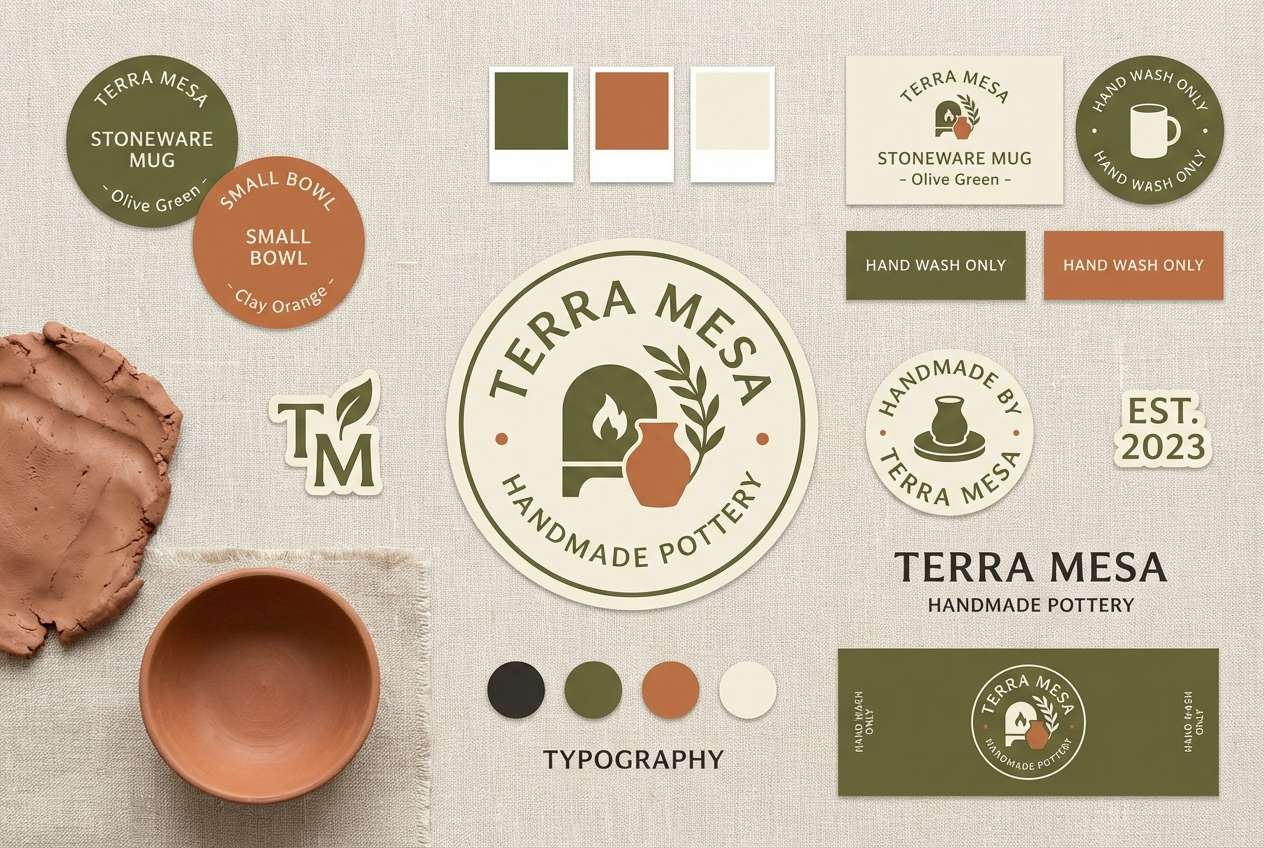 pottery branding in earthy tones
