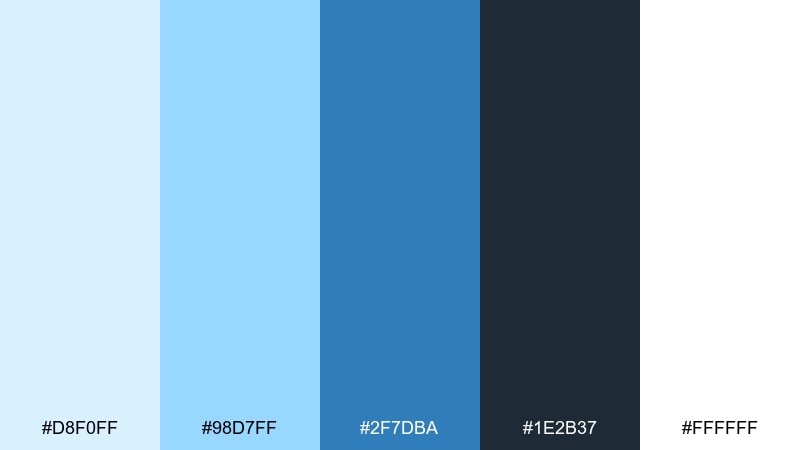 powder blue pop winter color palette with hex codes