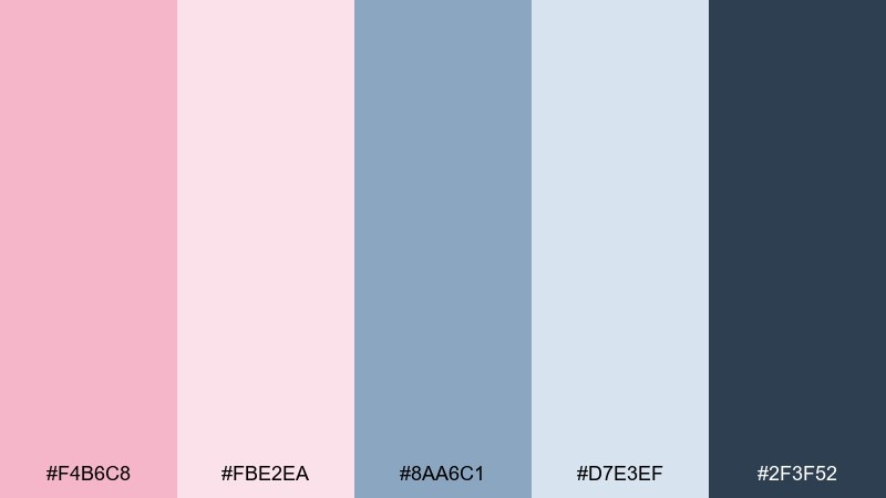 powder pink and denim color palette with hex codes