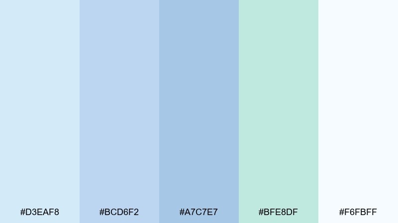 powder tide pastel blue green color palette with hex codes