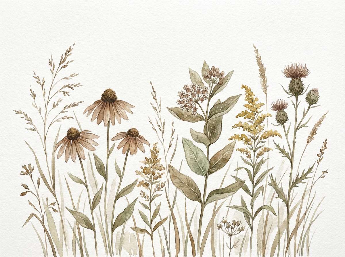 botanical watercolor in soft greens