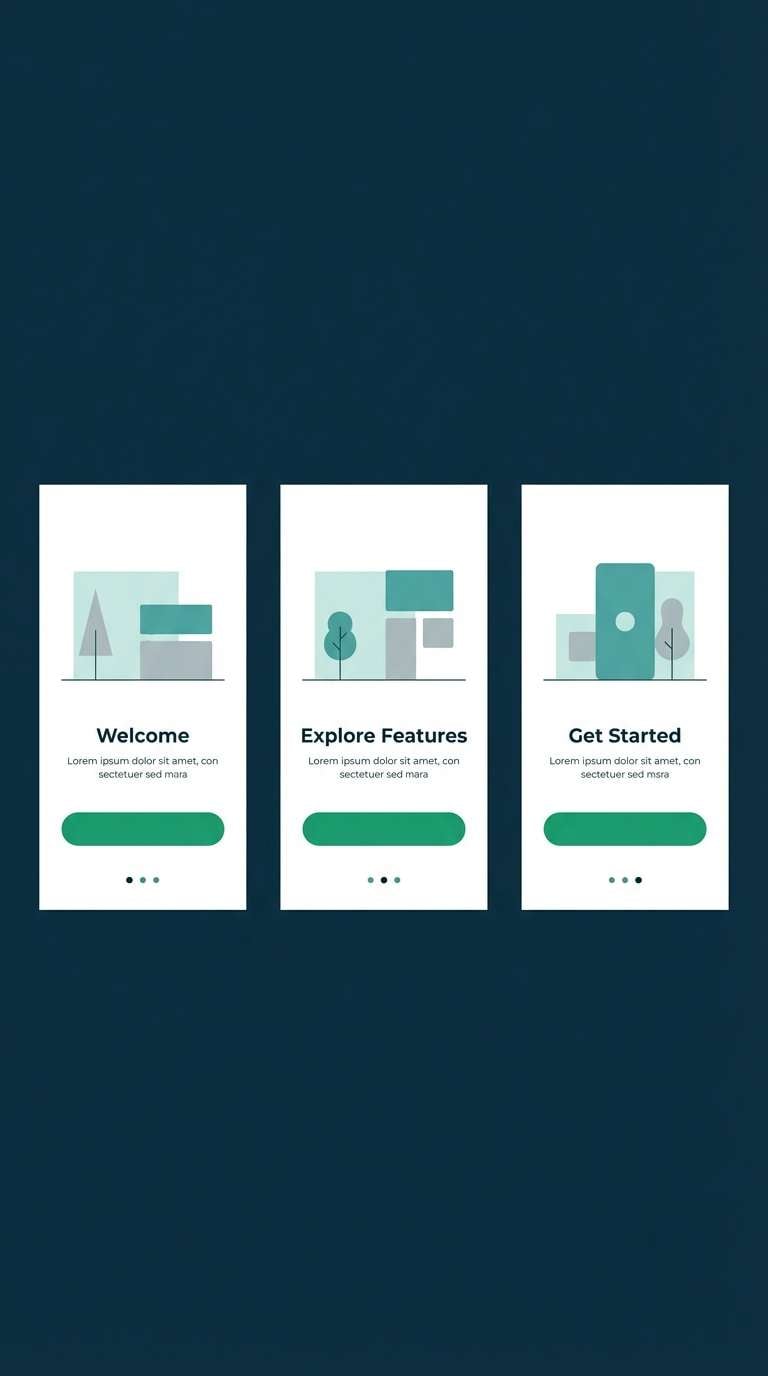 dark teal onboarding screens