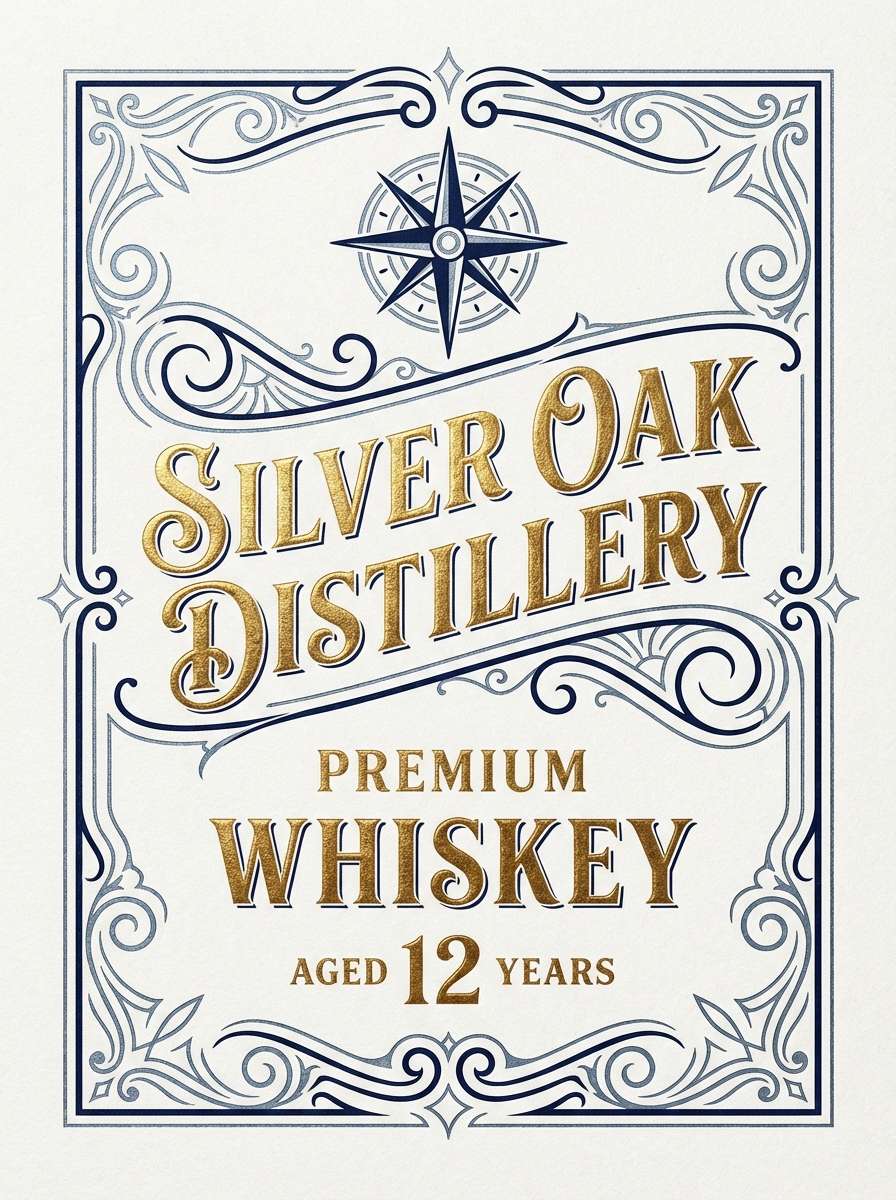 premium label in navy and silver