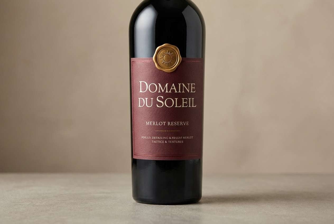 premium wine label design with maroon and gold accents