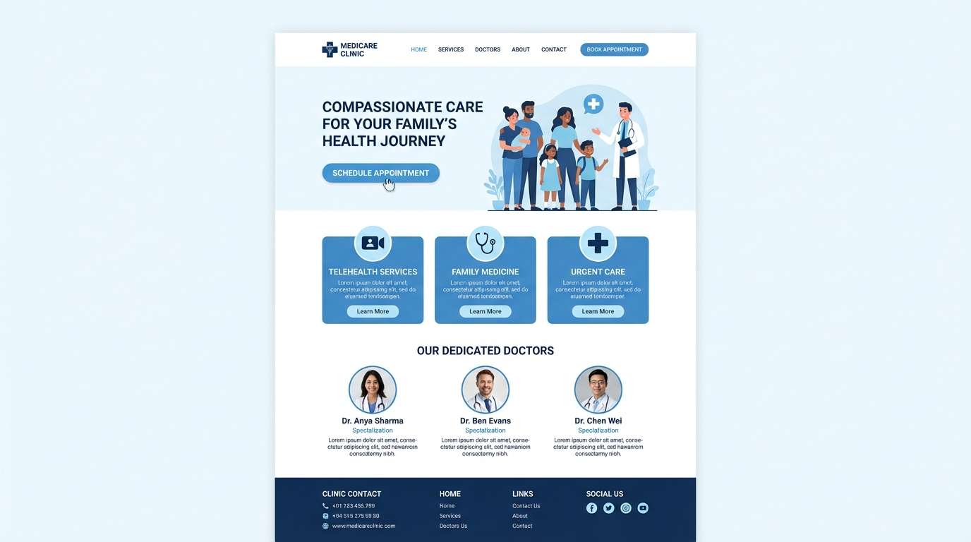 blue clinic website mockup