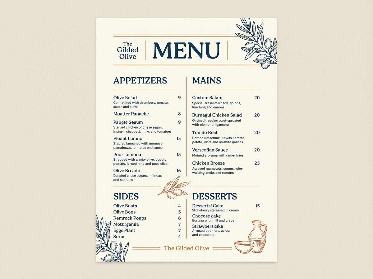 restaurant menu layout