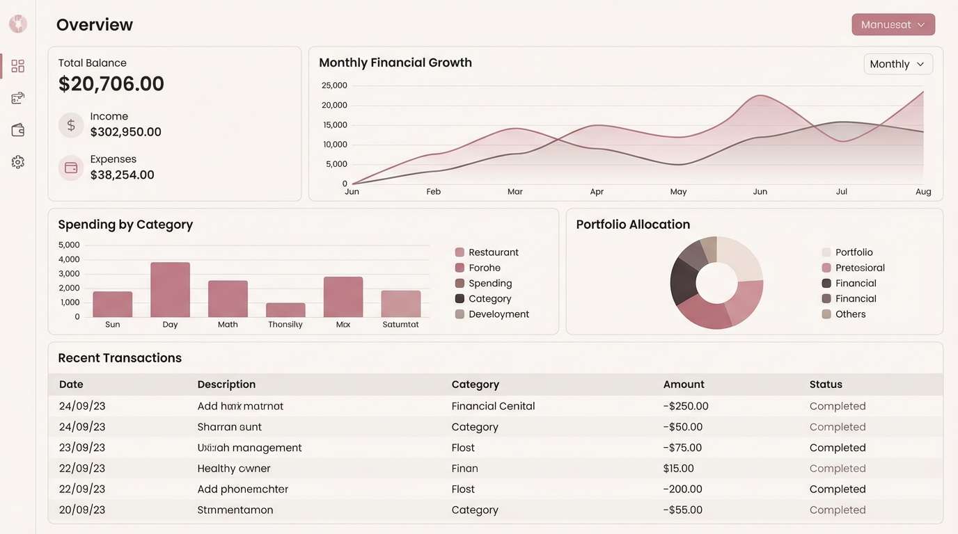 finance dashboard in warm mauve