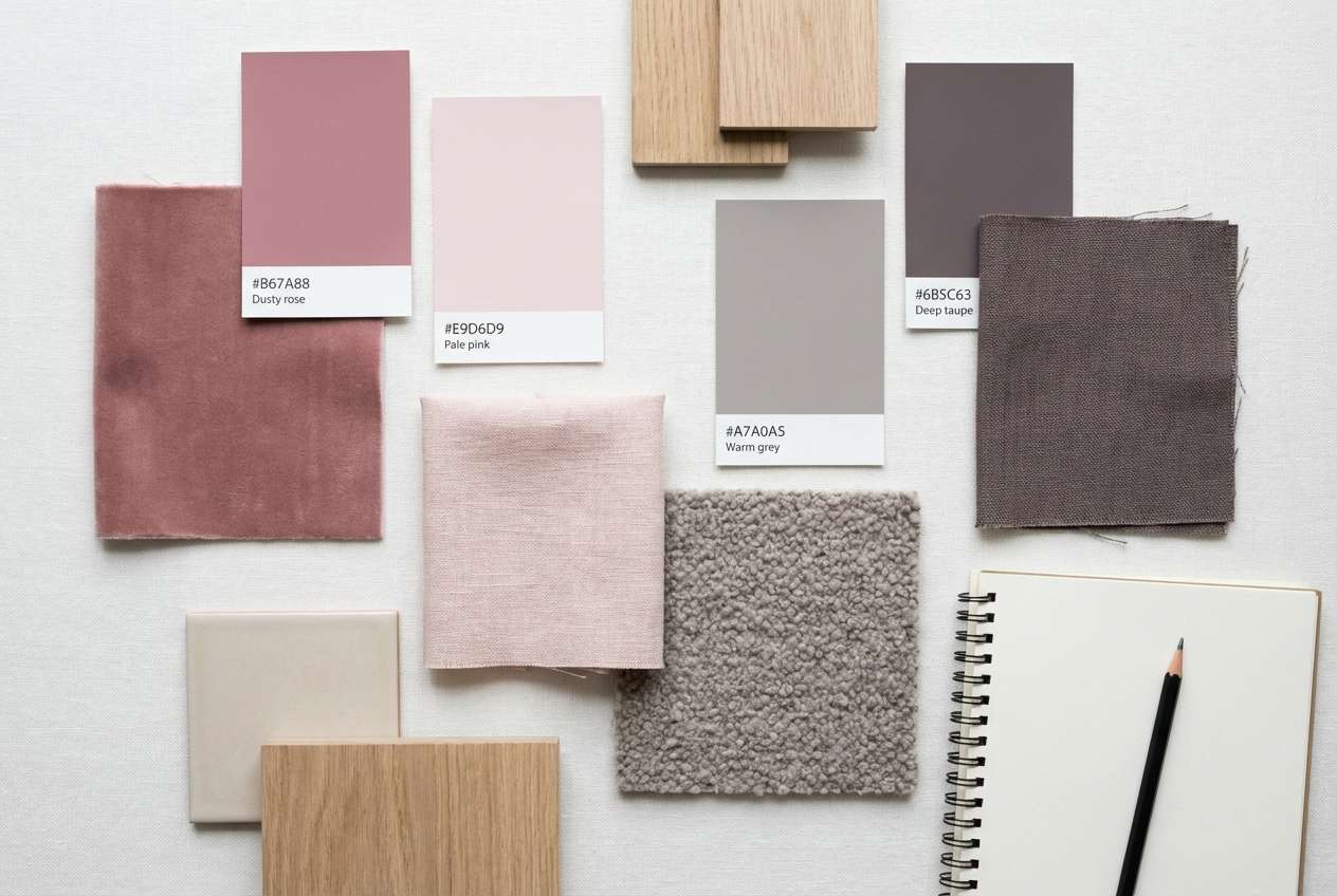 dusty mauve interior mood board