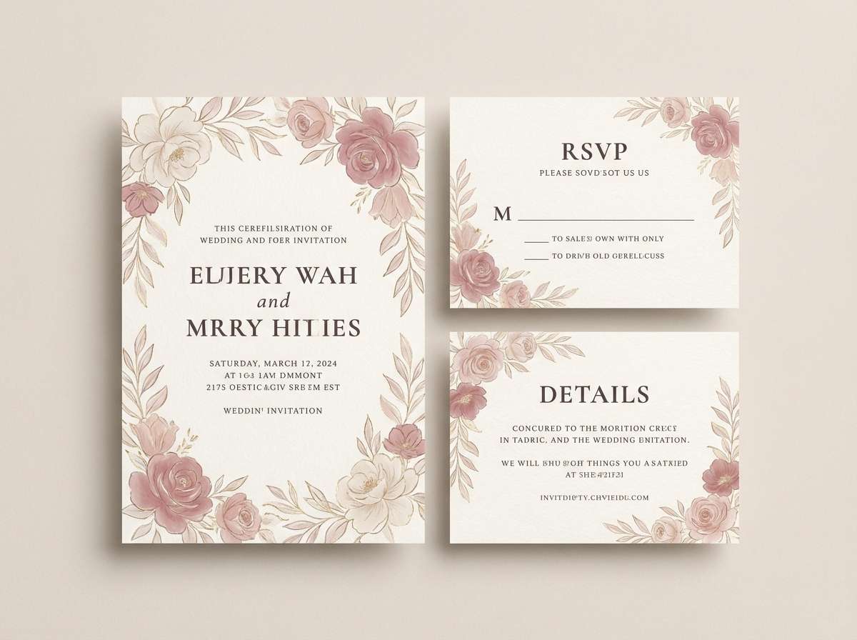 vintage wedding invitation in mauve