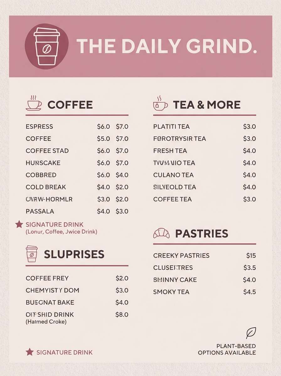 cozy cafe menu in mauve