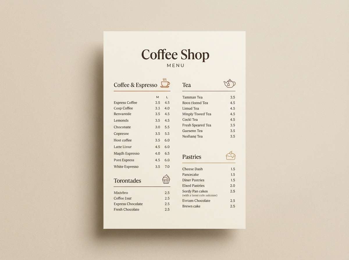 coffee menu layout