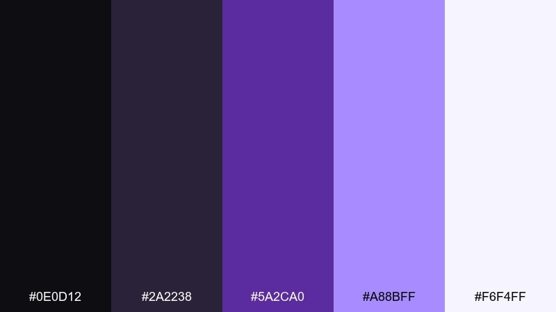purple charcoal contrast color palette with hex codes