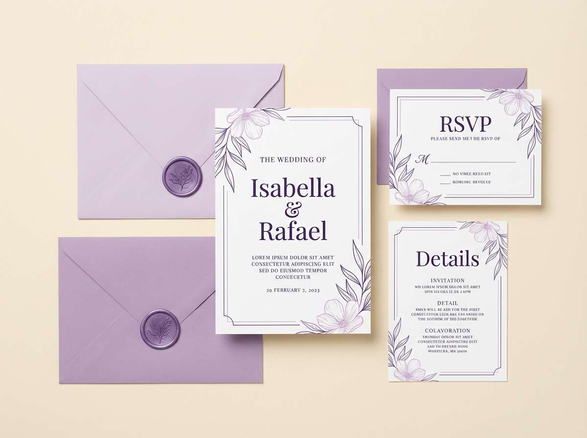 lilac wedding invitation design
