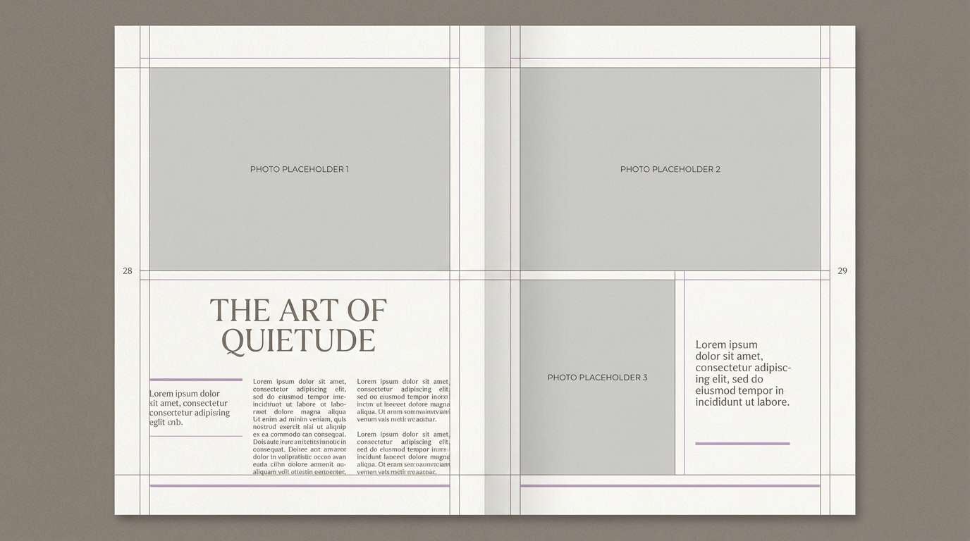 lilac editorial spread layout