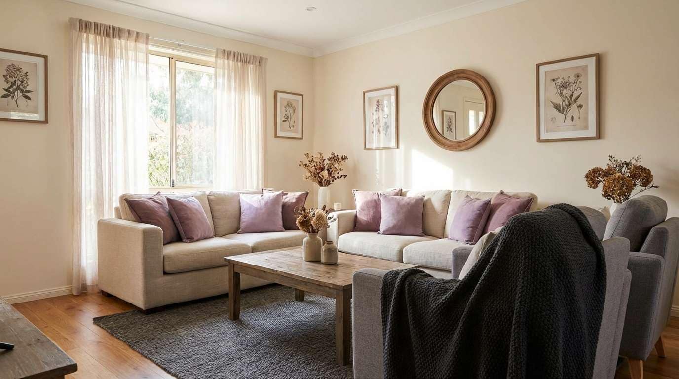 mauve lilac living room
