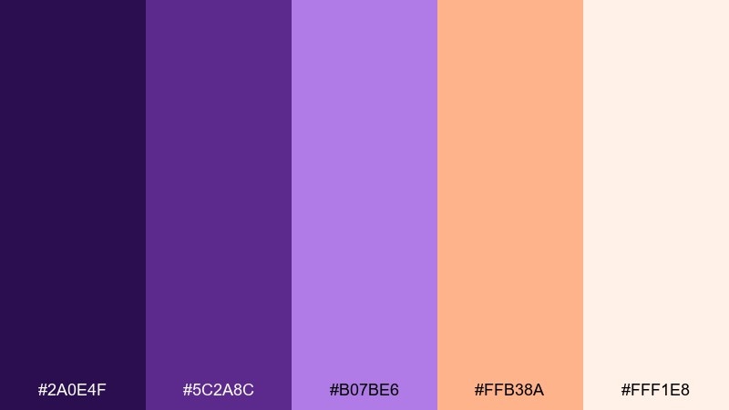 purple peach sunrise color palette with hex codes