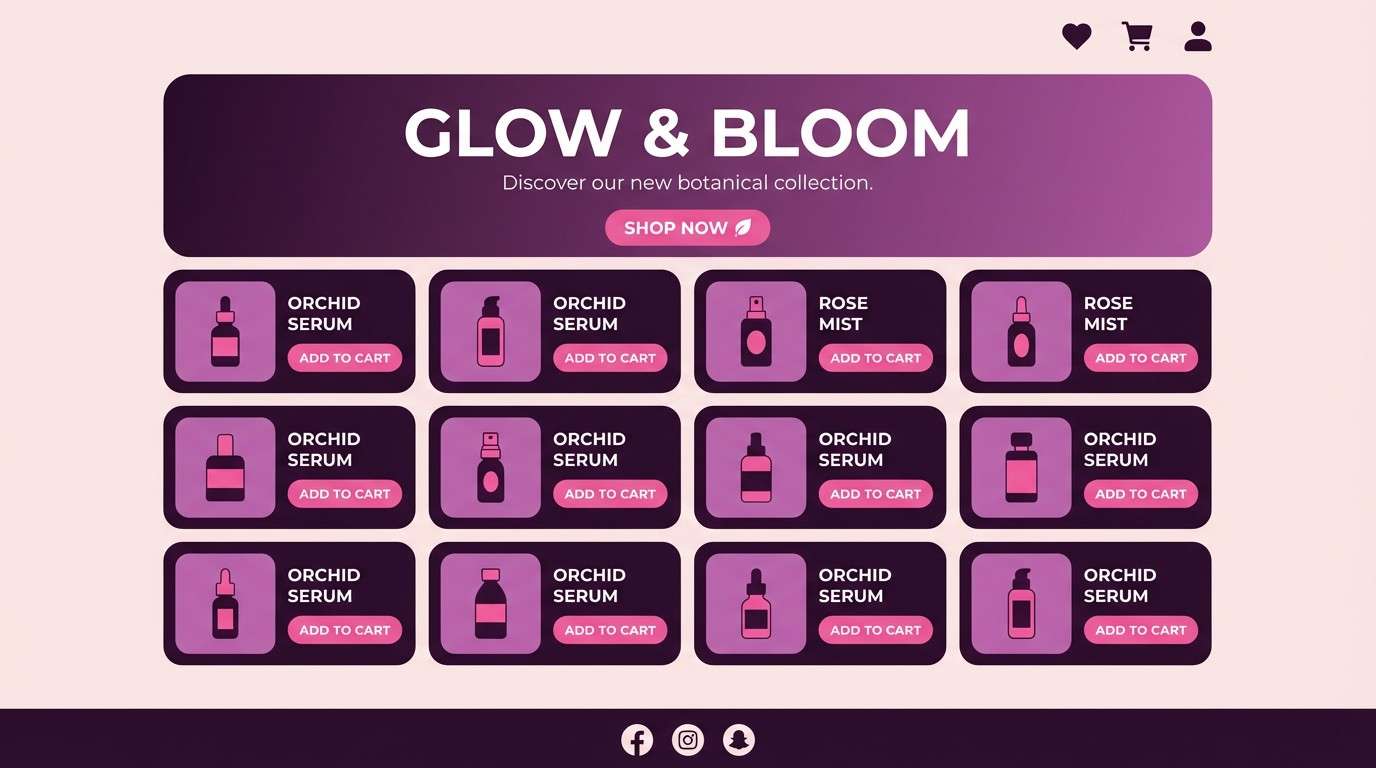 beauty landing ui in orchid blush