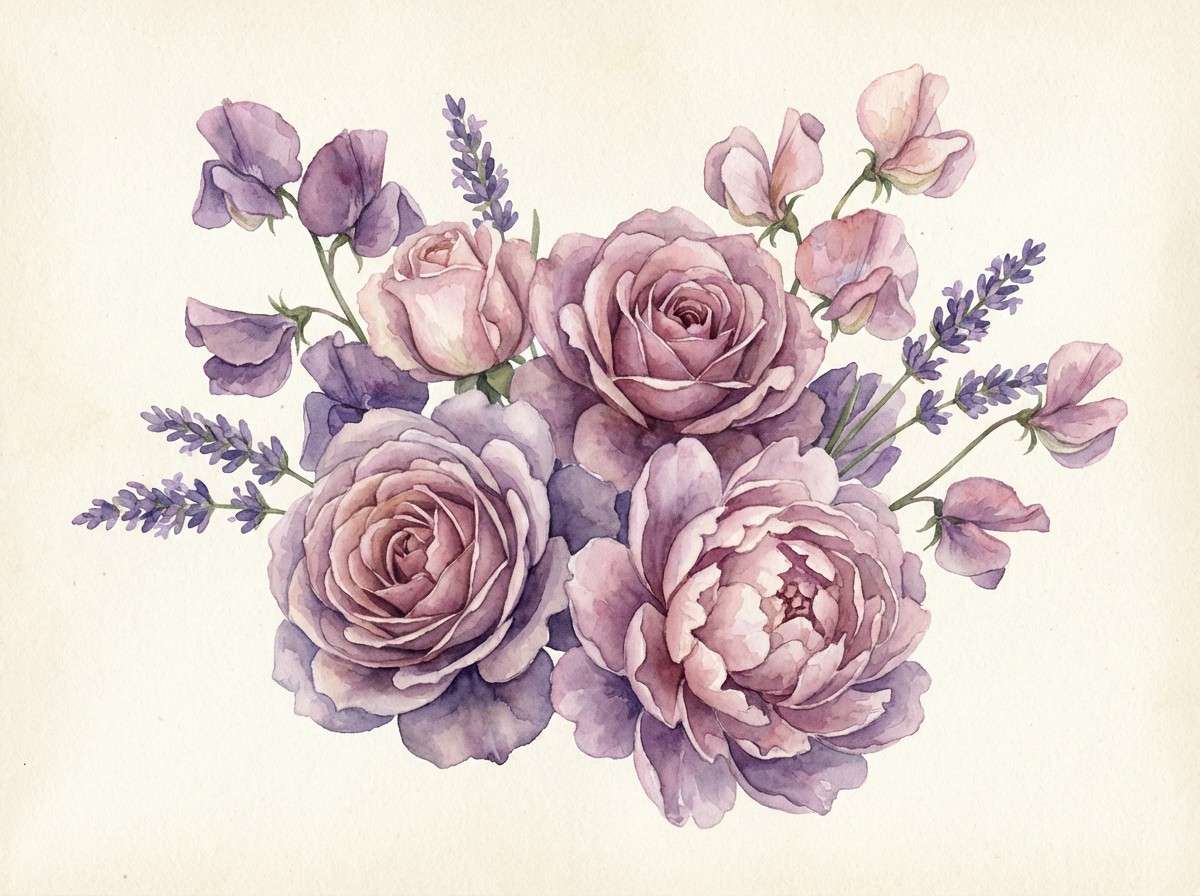 watercolor bouquet in vintage violet