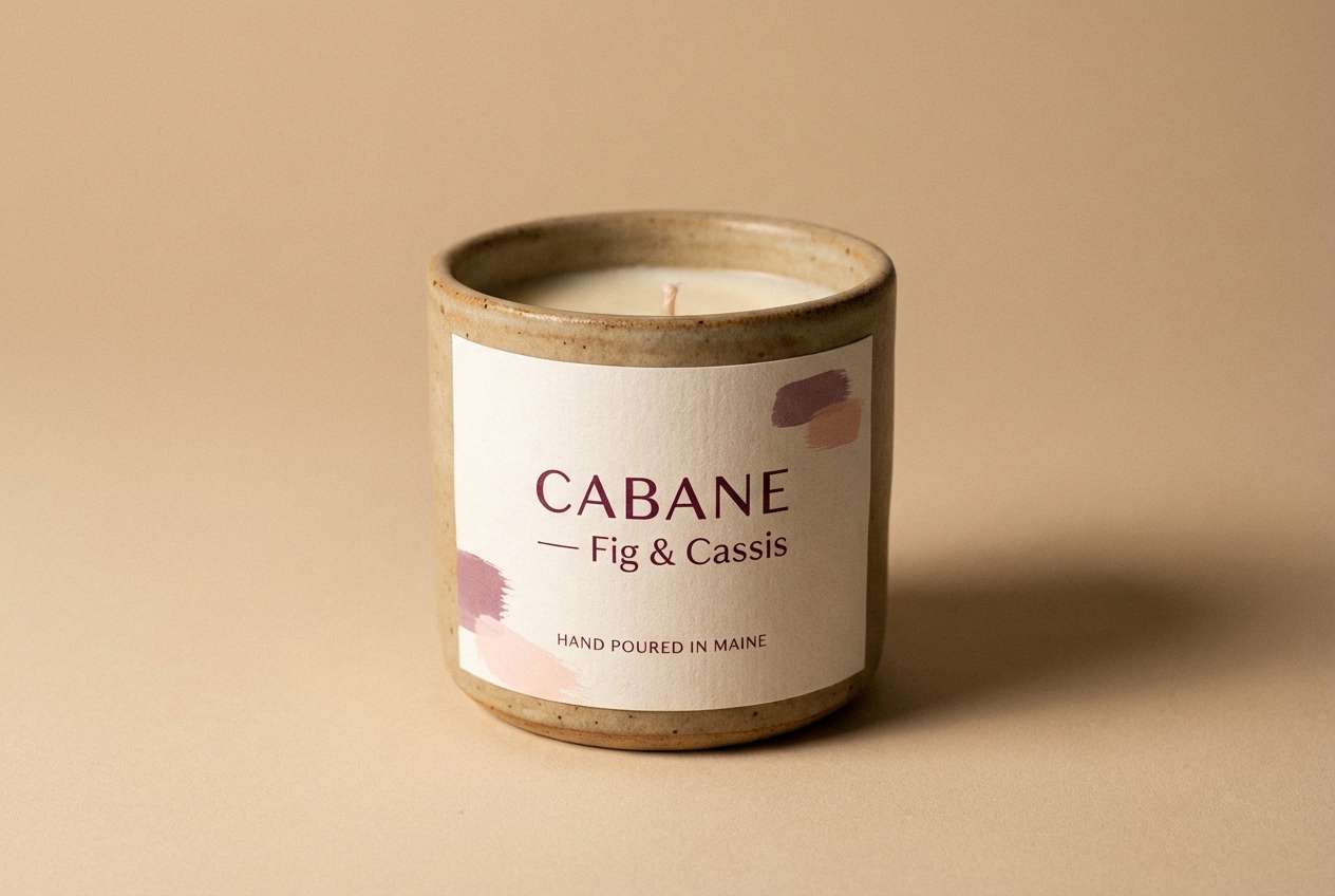 candle label in soft berry clay