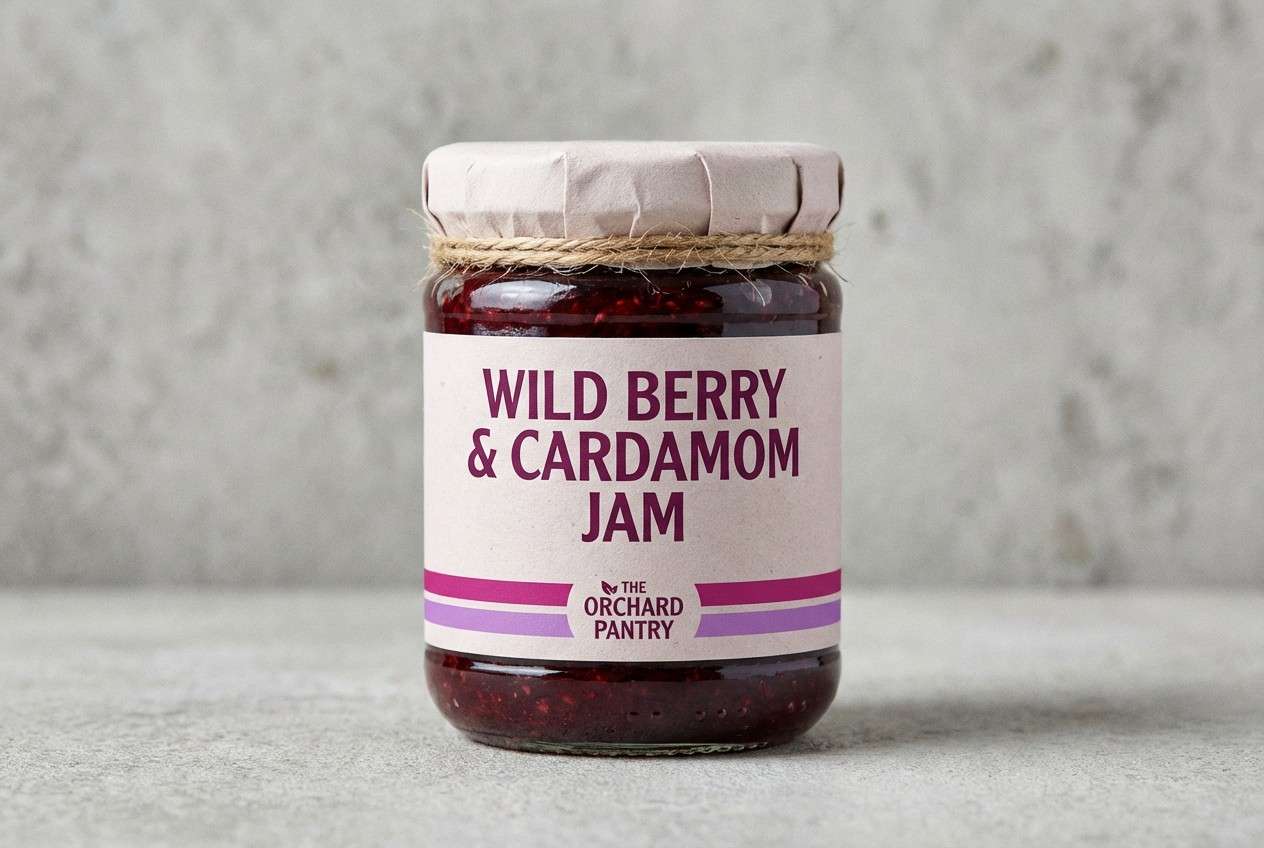 jam label in berry jam branding tones